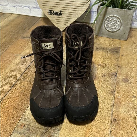 UGG Hilgard Men's 10.5‎ Brown Leather Ankle Shearling Vibram Snow Boot - Picture 10 of 12